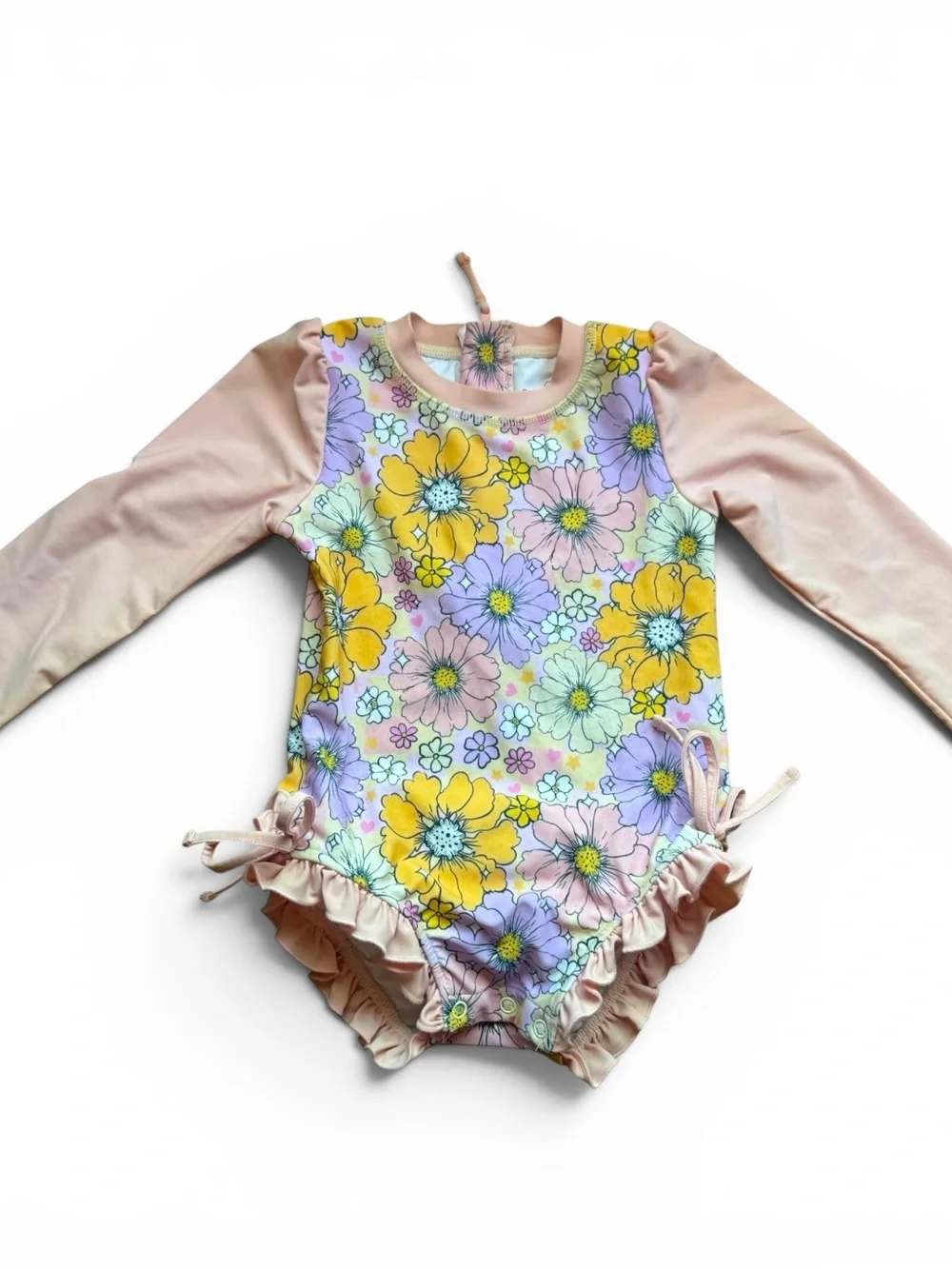 Caden Lane Floral Long Sleeve Ruffle One Piece Swimsuit Rash Guard 3Т Toddler